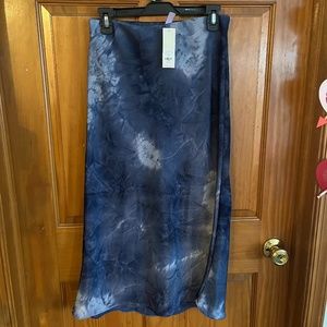 Blue Satin Tie-Dye Midi Slip Skirt - Size Medium